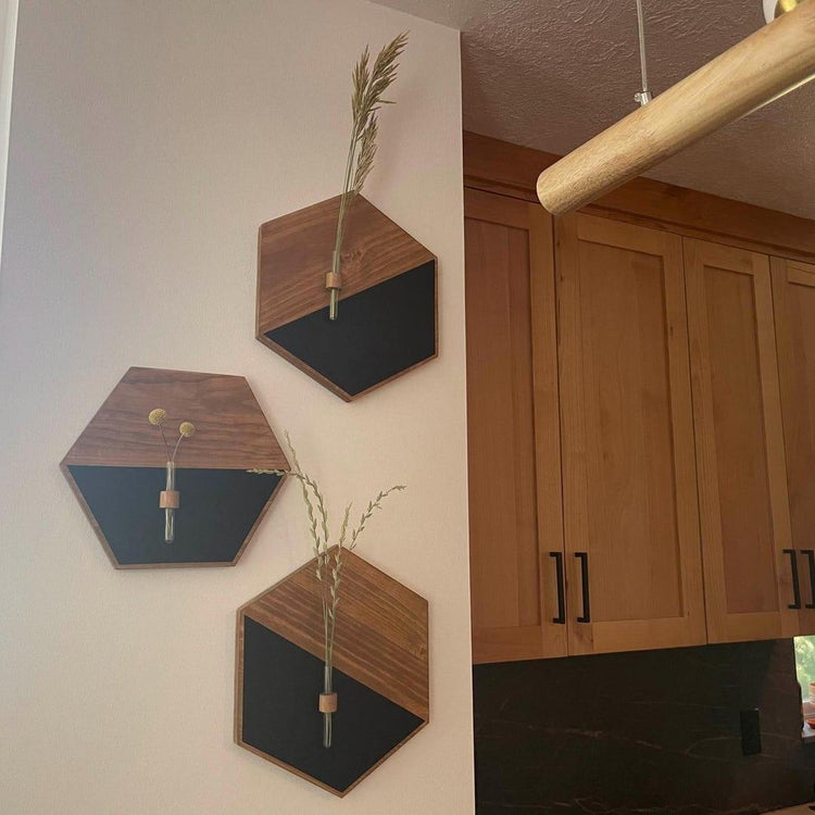 2 Pc Hexagon Wood Frame With Glass Tube ( Plant Not Included)