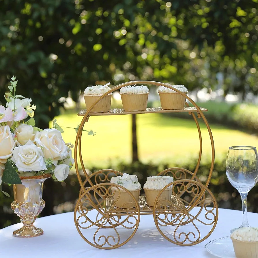 Gold 2 Tier Cinderella Carriage Cupcake Dessert Display Stand