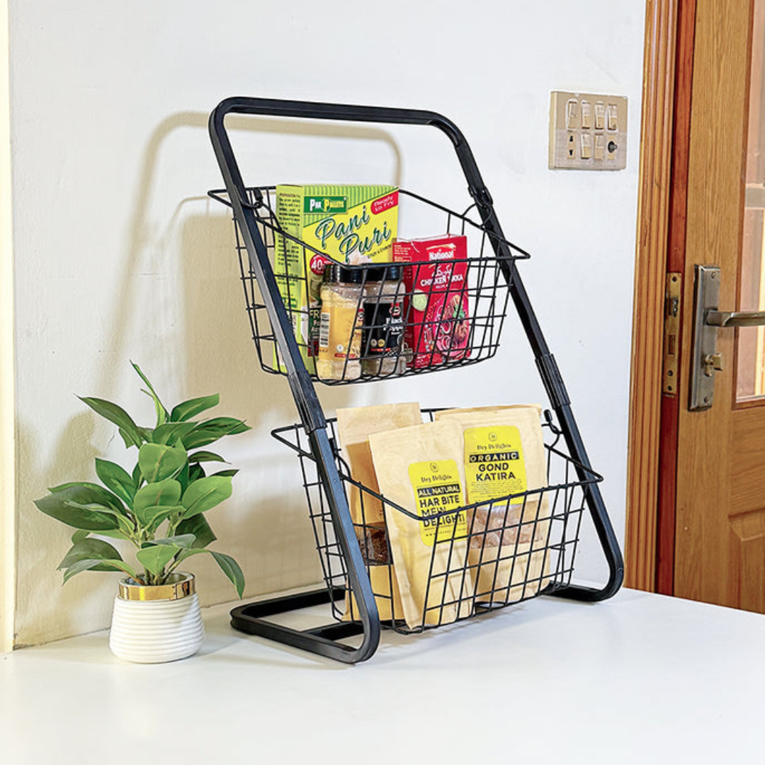 2-Tier Countertop Fruit Basket Stand - Removable Metal Wire Fruit Bowl