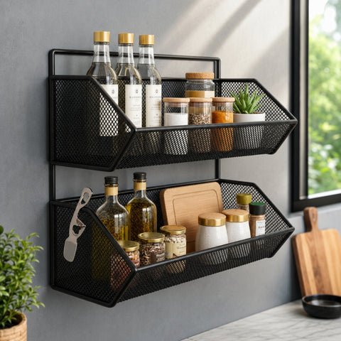 Modern 2-Tier Iron Wall-Mounted Fruit Basket