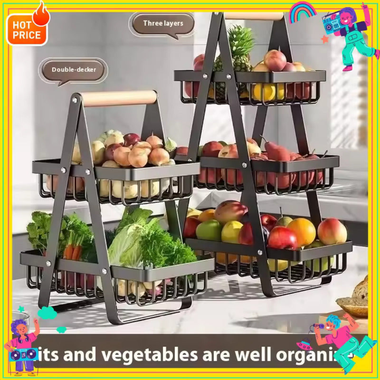 Wooden Handle 3 Tier Basket