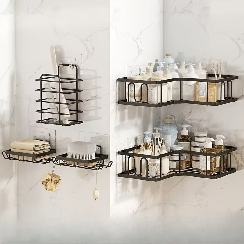 5 Pc Kitchen & Bathroom No Drill Wall Mounted Storage Rack With Stickers