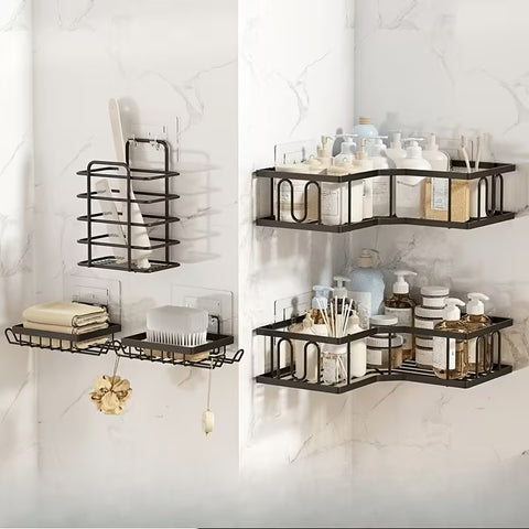 5 Pc Kitchen & Bathroom No Drill Wall Mounted Storage Rack With Stickers