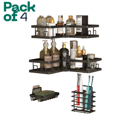 4 Pc New Patti Corner, soap and tooth brush Storage rack No Drill Needed With Self Adhesive Stickers