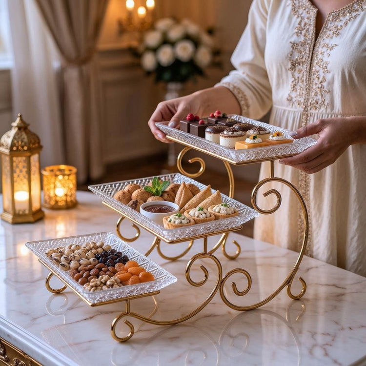 3-Tier Luxury Gold Crystal Serving Stand – Premium Dessert & Snack Display Tray