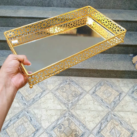 Luxury Metal And Miror Tray