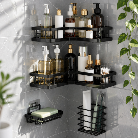 4 Pc New Patti Corner, soap and tooth brush Storage rack No Drill Needed With Self Adhesive Stickers