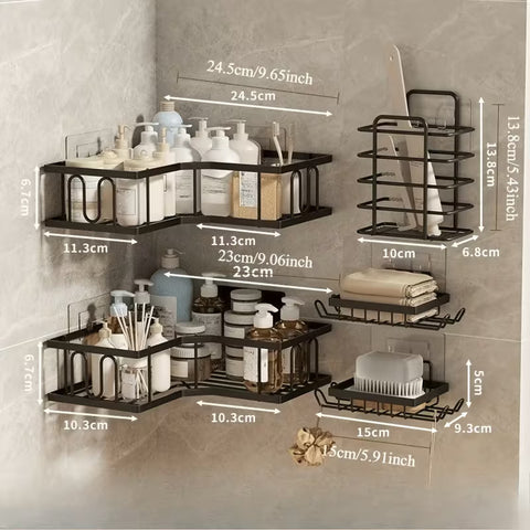 5 Pc Kitchen & Bathroom No Drill Wall Mounted Storage Rack With Stickers