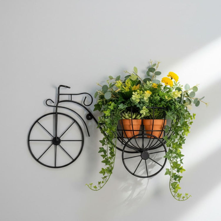 Metal Bicycle Wall Mount Flower Holder" or "Bicycle-shaped Flower Basket Wall Art. ( Plant Not Included)