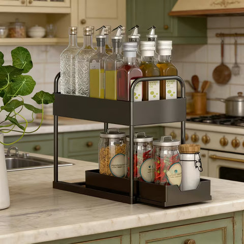 2 Tier Kitchen Shelf, Multi-functional Carbon Steel Rust Proof &Strong Load Bearing