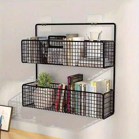 2 layer wall mounted basket with adhesive stickers large size
