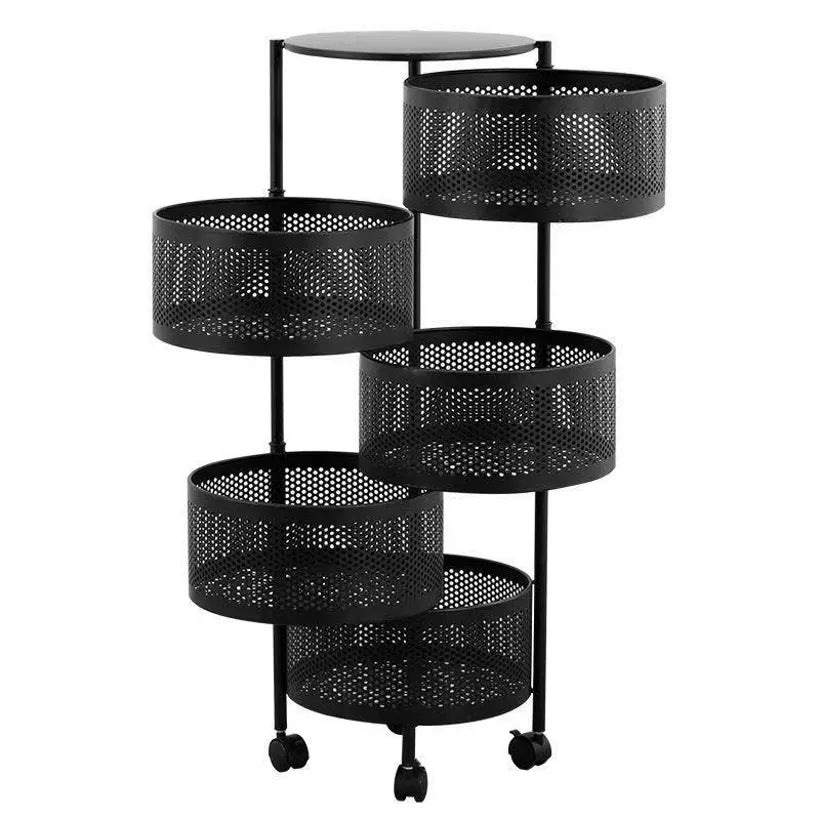 5 Layer Rotatable Metal Basket With Wheels