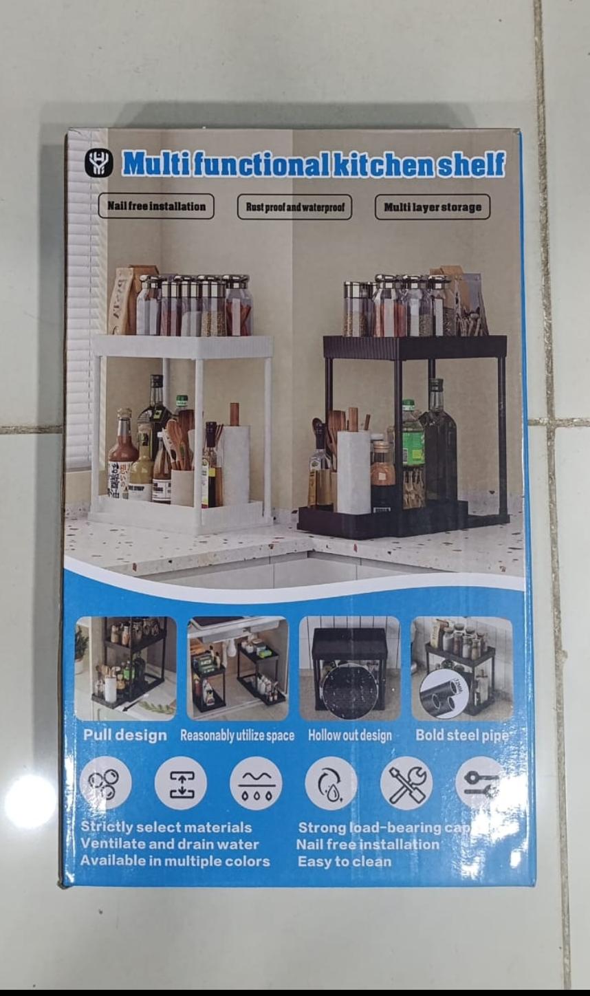 2 Tier Kitchen Shelf, Multi-functional Carbon Steel Rust Proof &Strong Load Bearing