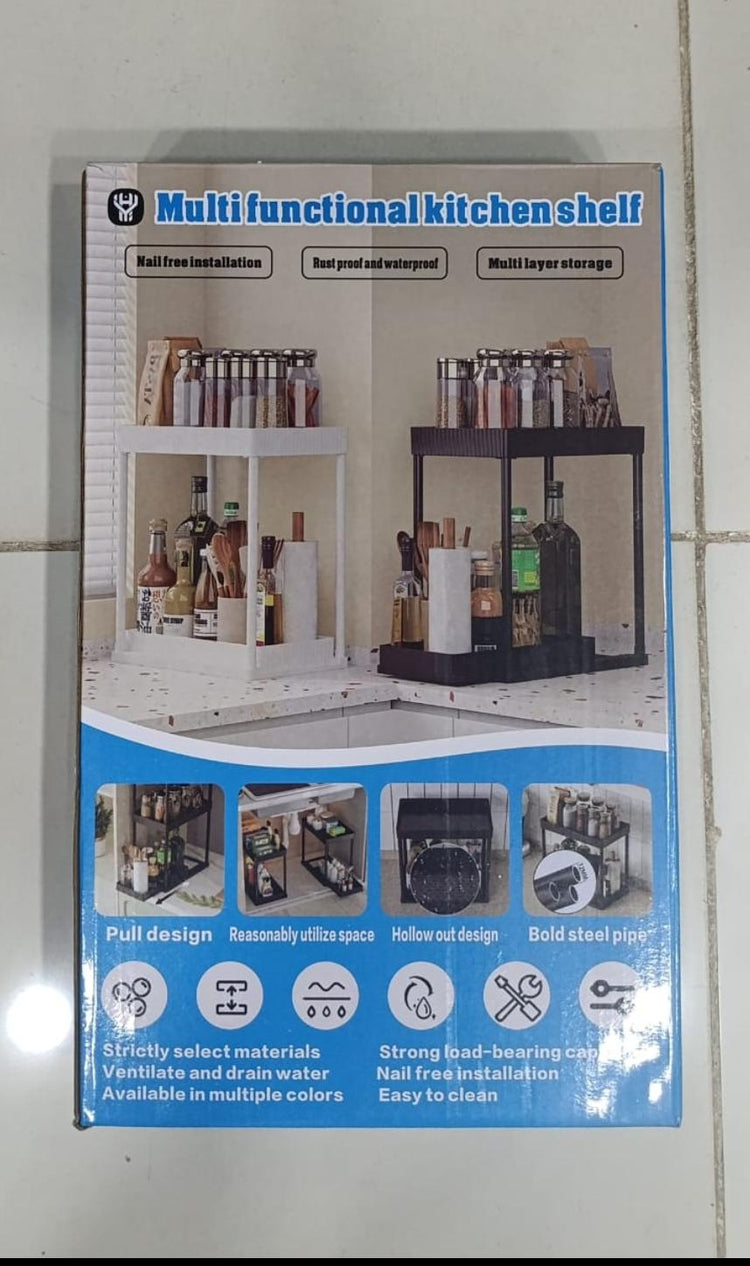 2 Tier Kitchen Shelf, Multi-functional Carbon Steel Rust Proof &Strong Load Bearing