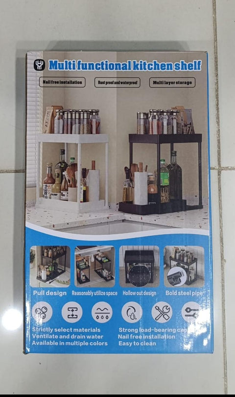 2 Tier Kitchen Shelf, Multi-functional Carbon Steel Rust Proof &Strong Load Bearing