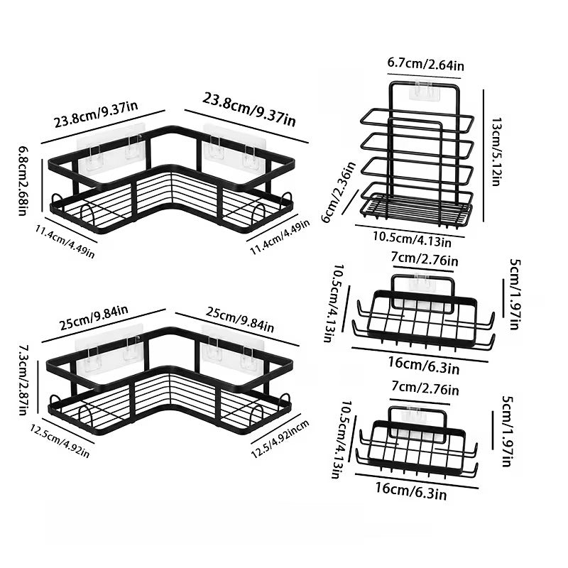 5 Pc Bathroom Storage Shelves | Adhesive Shower Corner Set Suitable For kitchen, Bathroom And toilet