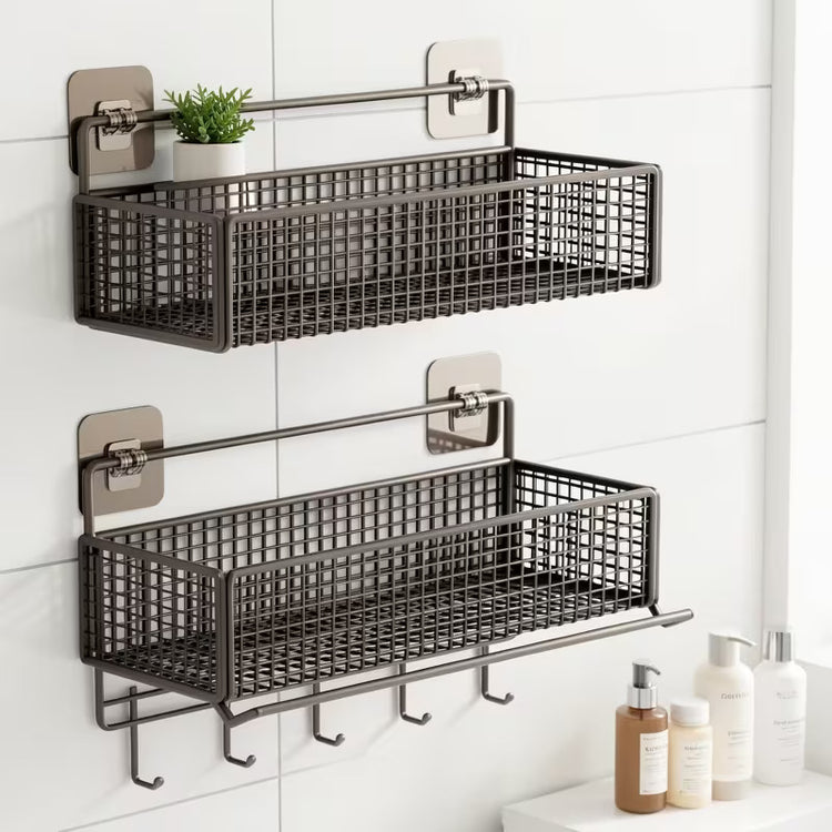 2-Pack Basket with Adhesive Hooks Space-Saving Organizer for Bathroom,