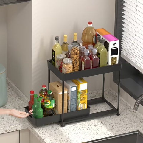 2 Tier Kitchen Shelf, Multi-functional Carbon Steel Rust Proof &Strong Load Bearing