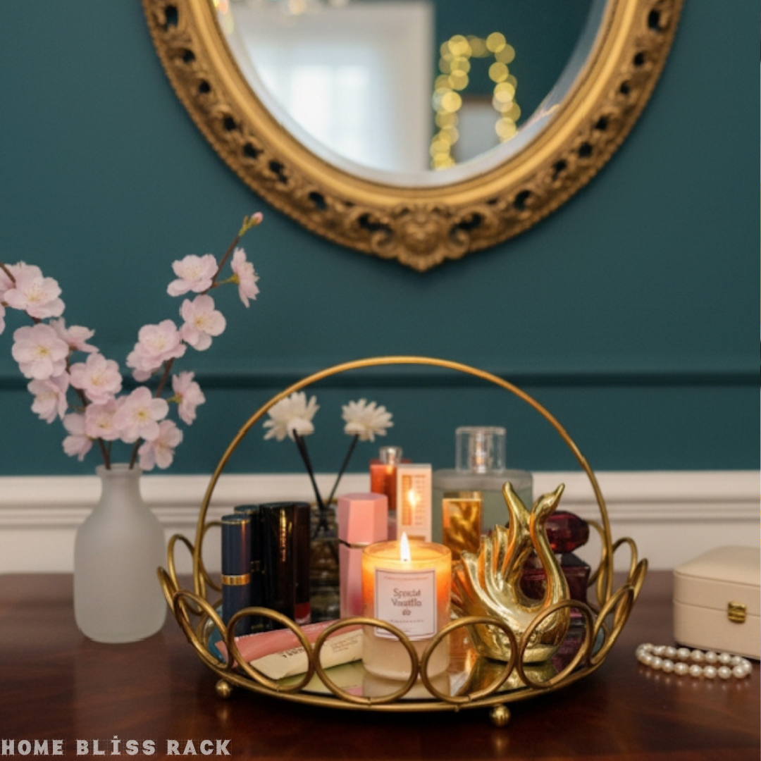 Luxury Gold Vanity Tray - Metal Decorative Organizer Tray for Dressing Table