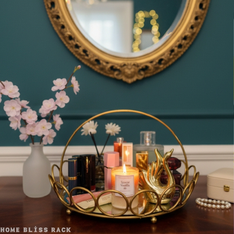Luxury Gold Vanity Tray - Metal Decorative Organizer Tray for Dressing Table