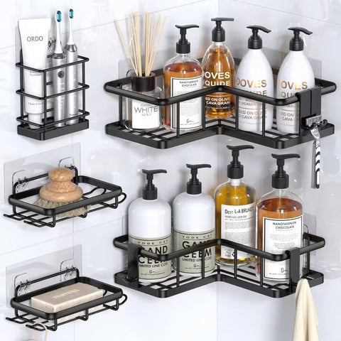 5 Pc Kitchen & Bathroom No Drill Wall Mounted Storage Rack With Stickers