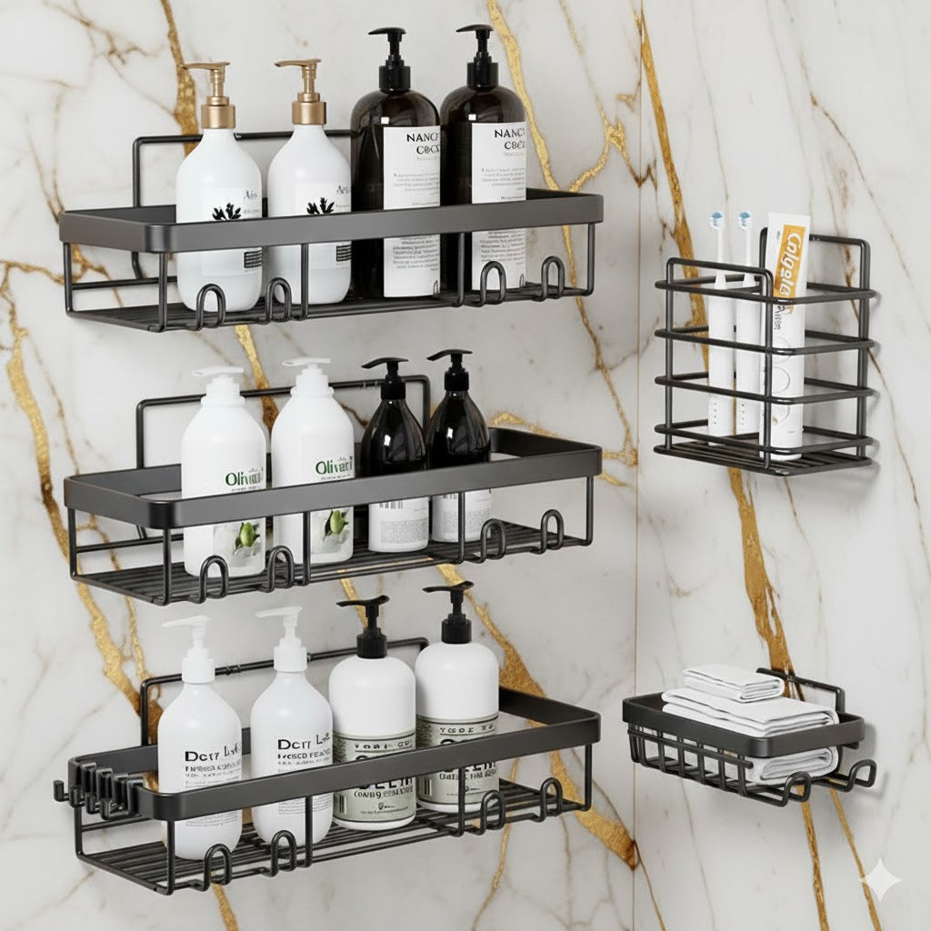 5 Pack Shower Caddy Organizer Rack Shelf for Inside Shower, Adhesive Bathroom Wall Storage
