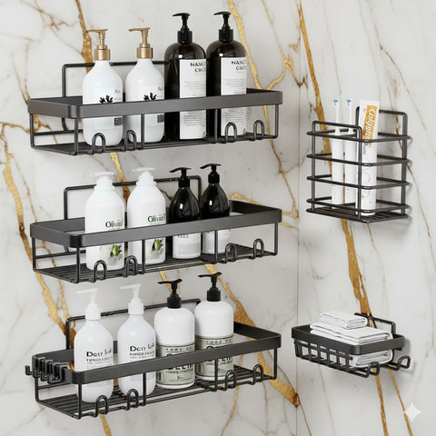 5 Pack Shower Caddy Organizer Rack Shelf for Inside Shower, Adhesive Bathroom Wall Storage