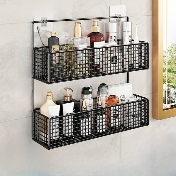 2 layer wall mounted basket with adhesive stickers large size