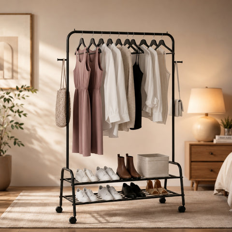 Clothes Hanging Rack with Double Shoe Rack