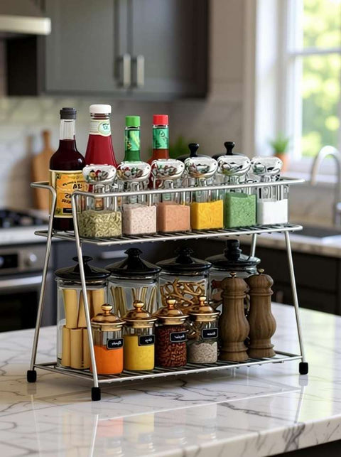 2-Tier Metal Kitchen Spice Rack Organizer
