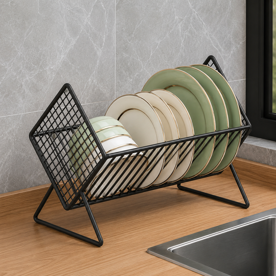 Black Metal Kitchen Dish Drying Rack – Plate & Bowl Organizer