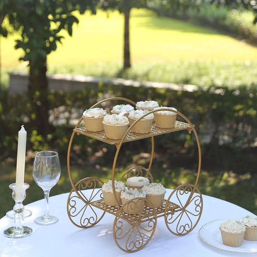 Gold 2 Tier Cinderella Carriage Cupcake Dessert Display Stand