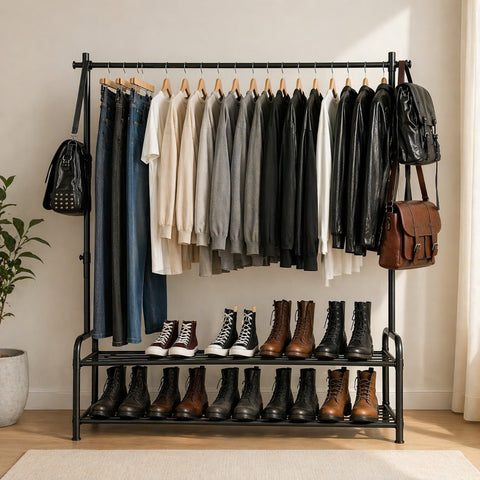 Clothes Hanging Rack with Double Shoe Rack