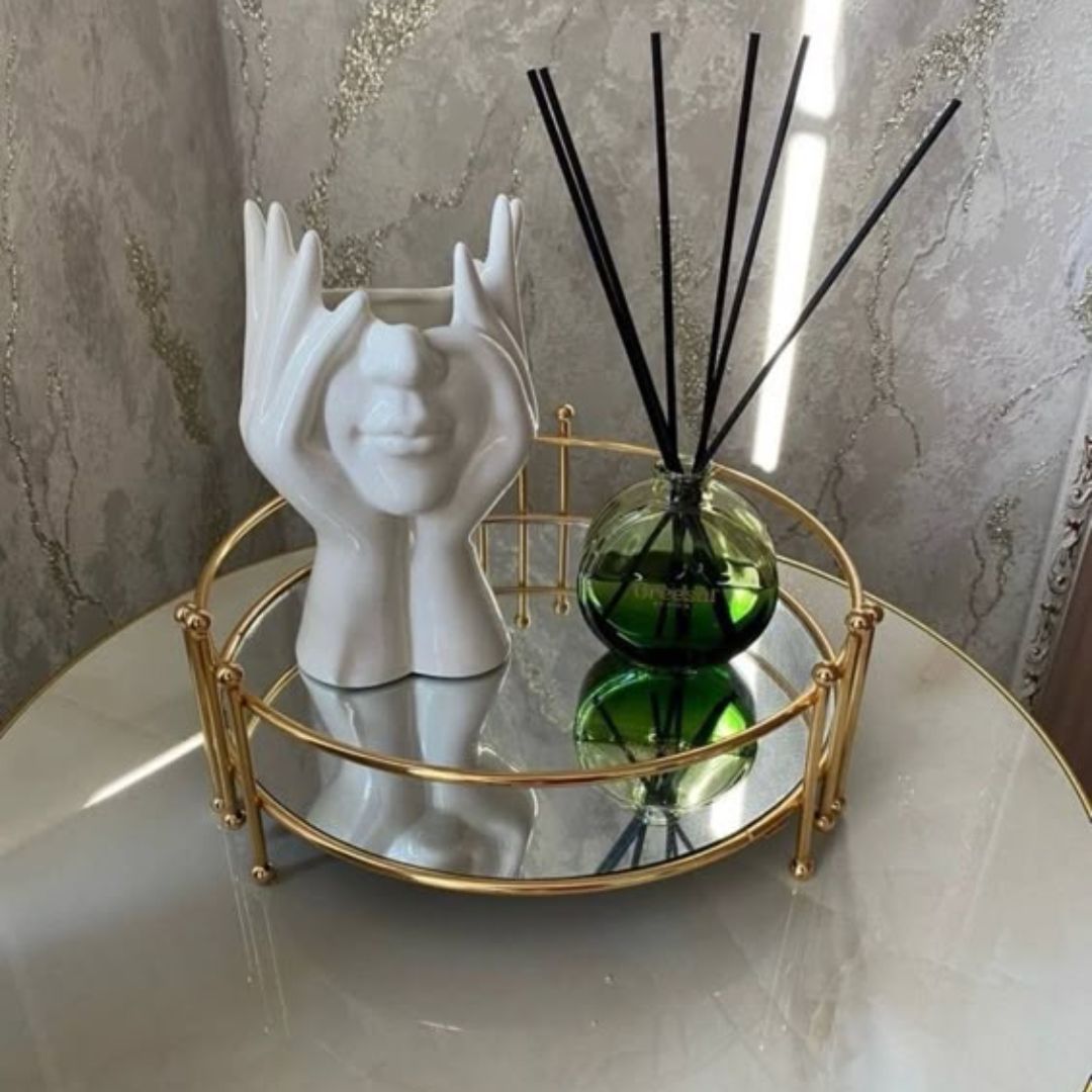 Round Mirror Tray / Decorative Vanity Tray (Golden Frame)