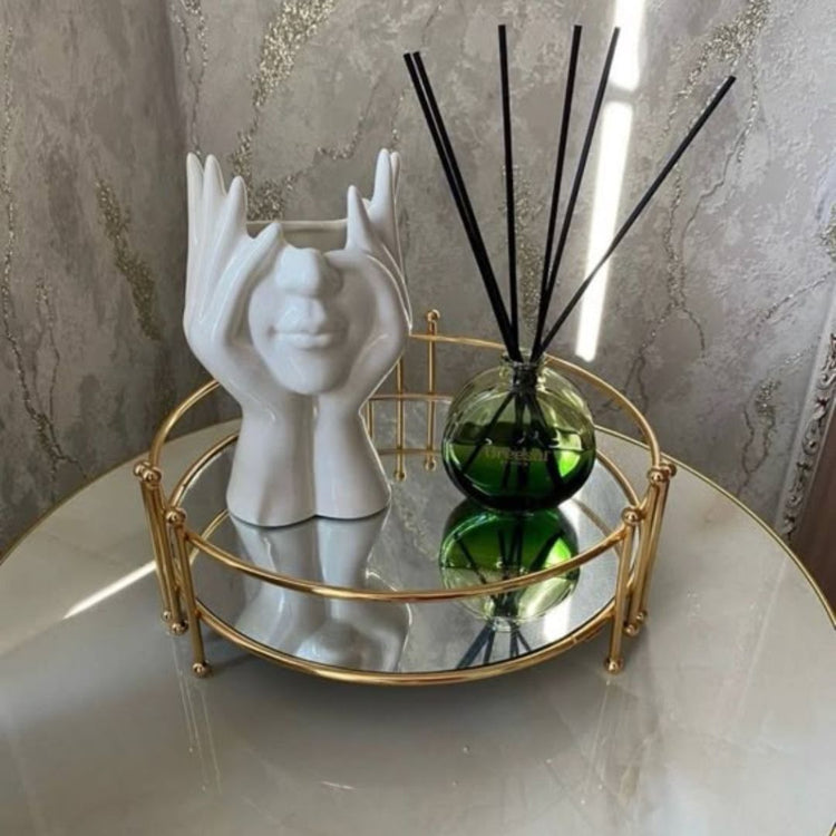 Round Mirror Tray / Decorative Vanity Tray (Golden Frame)