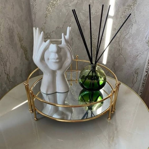 Round Mirror Tray / Decorative Vanity Tray (Golden Frame)