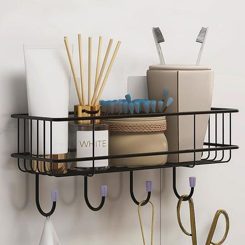 2 Pc wall mounted black Storage basket with strong adhesive stickers (No drill needed)