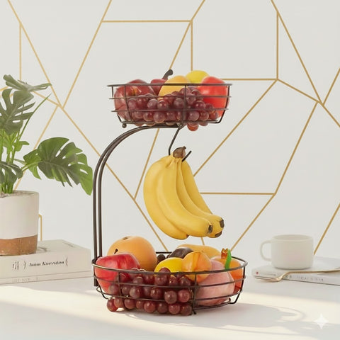 2-Tier Black Metal Basket