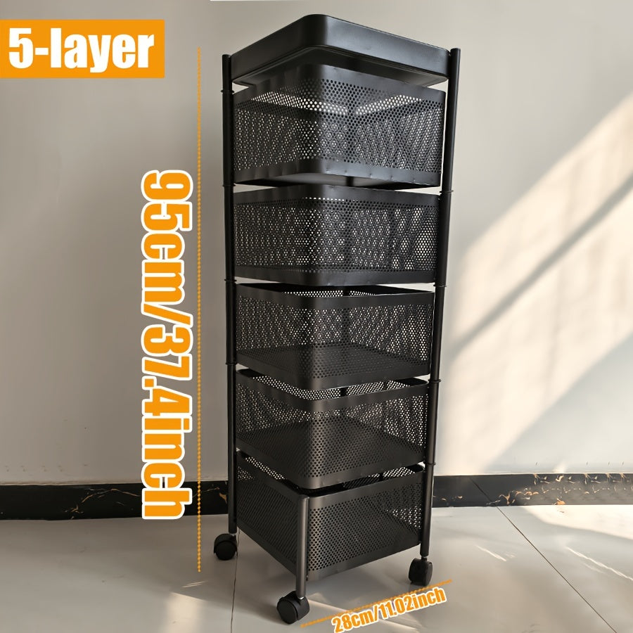 5 Layer Rotatable Metal Basket With Wheels