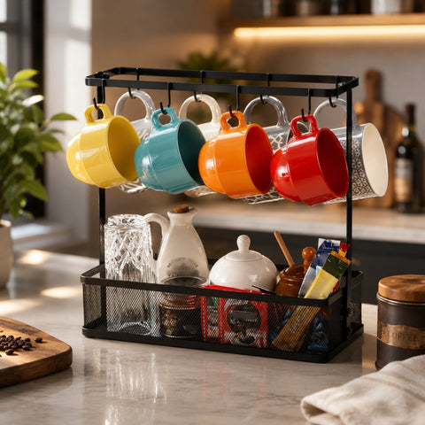 Coffee Cup Holder with Storage Basket