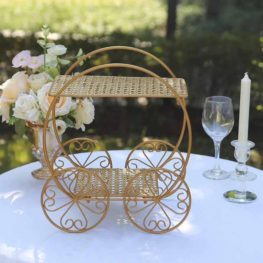 Gold 2 Tier Cinderella Carriage Cupcake Dessert Display Stand