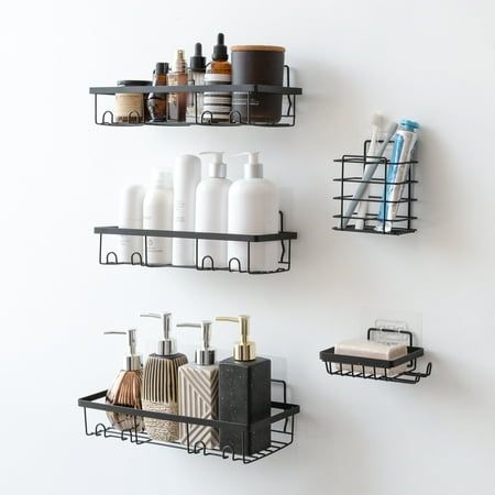 5 Pack Shower Caddy Organizer Rack Shelf for Inside Shower, Adhesive Bathroom Wall Storage