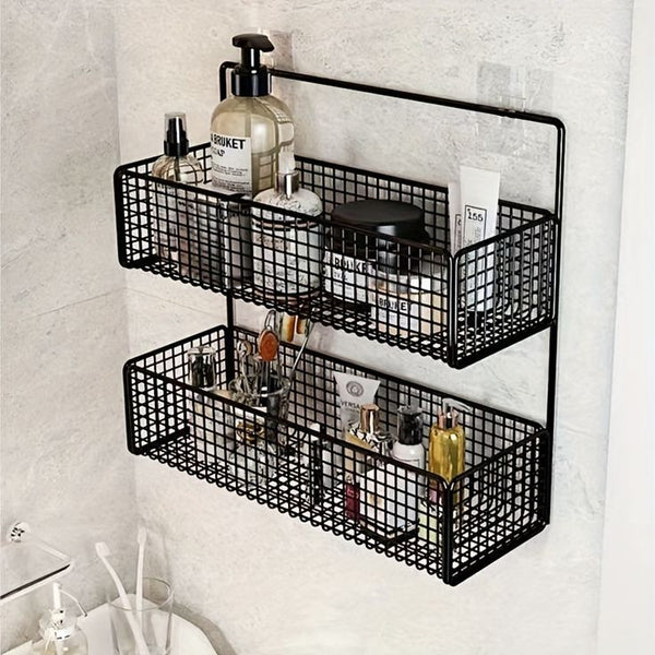2 layer wall mounted basket with adhesive stickers large size