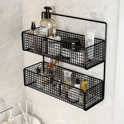 2 layer wall mounted basket with adhesive stickers large size