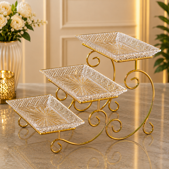 3-Tier Luxury Gold Crystal Serving Stand – Premium Dessert & Snack Display Tray