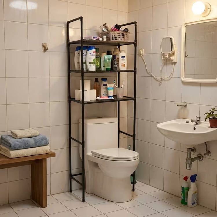 Multi-Layer Bathroom Storage Rack | Space-Saving Toilet Organizer | Strong Carbon Steel Shelf For Towels & Toiletries