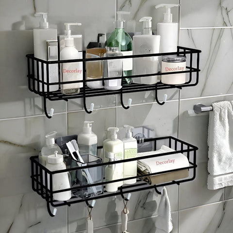 2 Pc wall mounted black Storage basket with strong adhesive stickers (No drill needed)