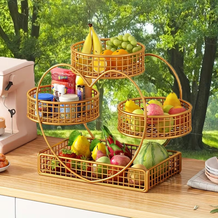 A Heart-Shaped Three-Tier Metal Fruit Basket