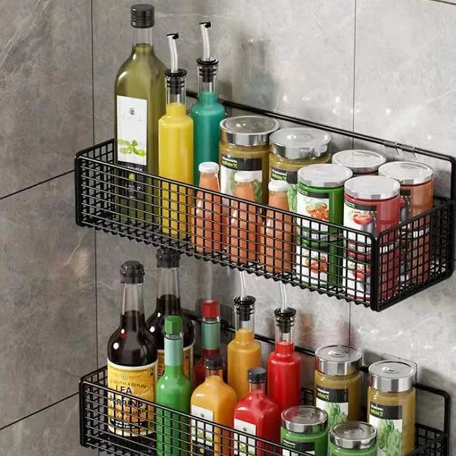 wall mounted metal basket with self adhesive hooks