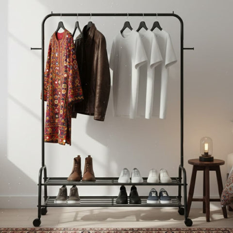 Clothes Hanging Rack with Double Shoe Rack